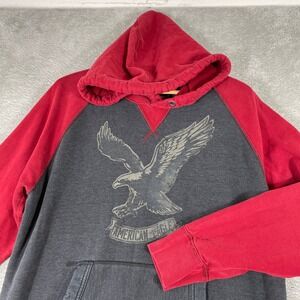 American Eagle Hoodie Mens Medium Red Gray Eagle Graphic Vintage Y2K Skater